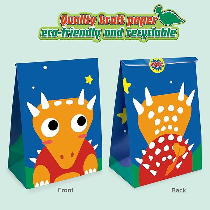 Mocoosy 24Pcs Dinosaur Party Favor Bags, Kids Goodie Bags for Birthday Favor Supplies, Dinosaur Candy Treat Bags Small Paper Gift Wrap Bags for Dinosaur Theme Birthday Party Baby Shower Decorations