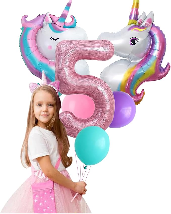 Yancan 5th Unicorn Birthday Decorations for Girls, 5 year old Girl Party Supplies with Happy Birthday Banner, Unicorn Balloons