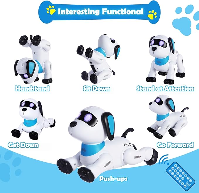 yiman Remote Control Robot Dog Toy – Programmable Smart Robot Dog for Kids 3+, Interactive Dancing & Sound, RC Stunt Toys with LED Eyes, Electronic Pet Toy for Boys & Girls Gifts (Blue)