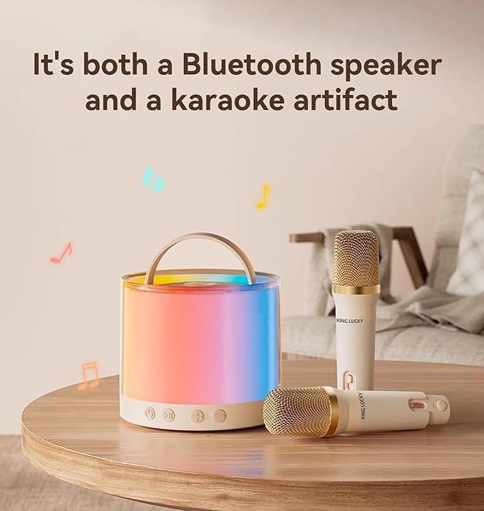 king lucky Mini Karaoke Machine for Kids, Small Bluetooth Speaker with Wireless Microphones for 4, 5, 6, 7, 8,9,10,11,13 Year Old Girl, Birthday, Children's Day (K36 with 2 Mic)