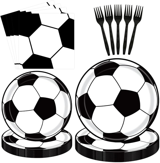 96 Pcs Soccer Plates and Napkins Party Supplies, Soccer Birthday Paper Plates Napkins and Forks Disposable Tableware Set for Sports Theme Party Decorations Serves 24 (Soccer)