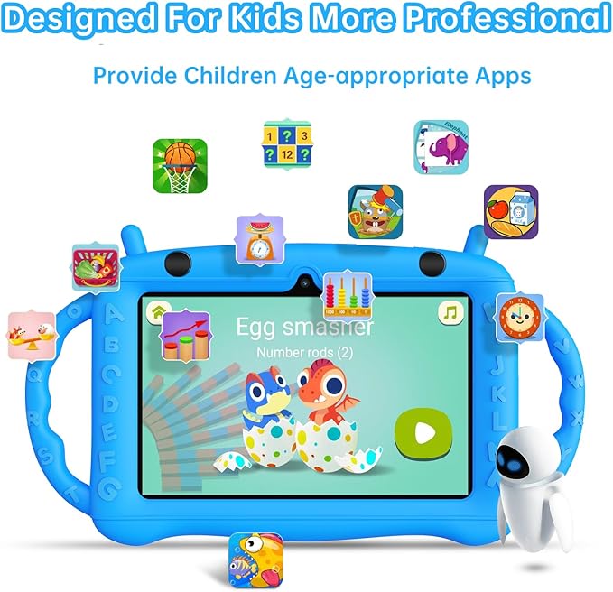 7 inch Tablet for Kids 2-10, Educational Learning Toddler Tablet Android 12 with Shockproof Case, 2GB RAM+32GB ROM, Parental Control, Dual Camera, Gift for Boy Girl