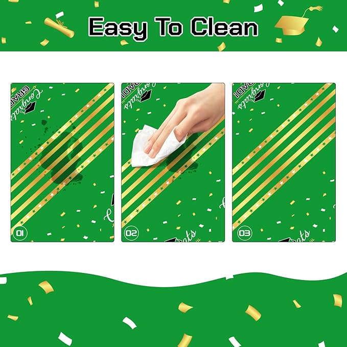 Childom 3 Pack Graduation Tablecloth,Graduation Decorations Class of 2026 Graduation Party Decorations,54"x108" Green and Gold Plastic Table Cloth Disposable Rectangle for Home,School,Party Supplies