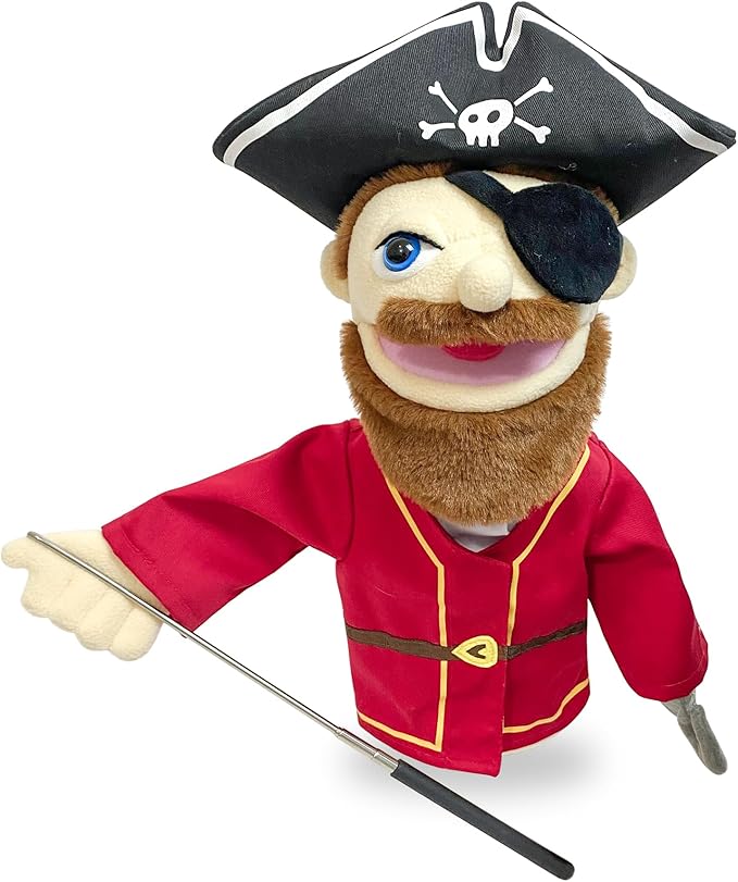 16" Puppets Entriloquist Puppet,Hand Puppets for Kids Plush Pirate Puppets for Adults with Removable Mouth Puppe t for Kids Ages 4-8，Hand Pupp et for Adults with Scalable Puppe t Control Rod
