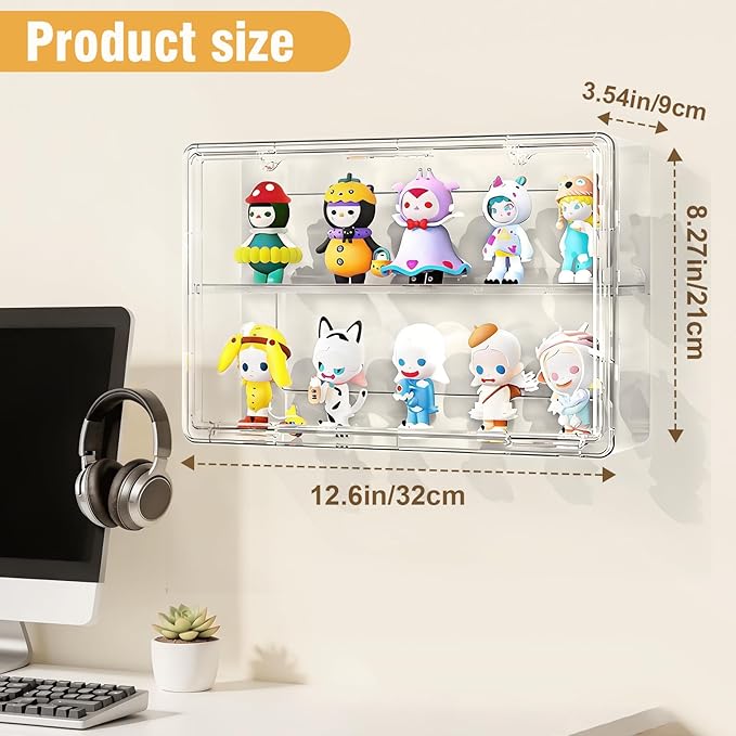 Wall-Mounted Clear Display Case for Figures, Acrylic Storage Organizers Box with Magnetic Door, Wall Dustproof Showcase for Collectibles Action Figure(1, Medium-Wide)