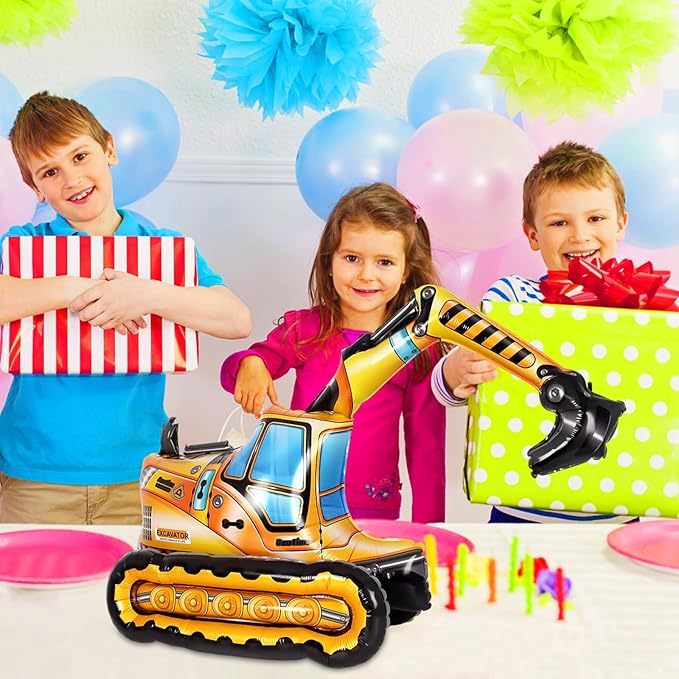 Self Standing 4D Foil Construction Balloon,Large Excavator Balloon, Digger Engineering Vehicle Balloon for Kids,Construction Birthday Party Supplies for Construction Theme Party Decoration