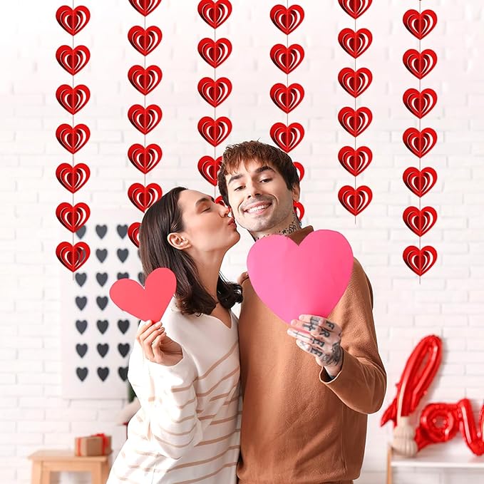 MARFOREVER 41 Ft 3D Red Heart Paper Garland, Pre-Strung 5 Pack Valentines Decorations Heart Shape Banner Valentine Hanging Streamers for Valentine's Day Wedding Engagement Bridal Shower Party Decor