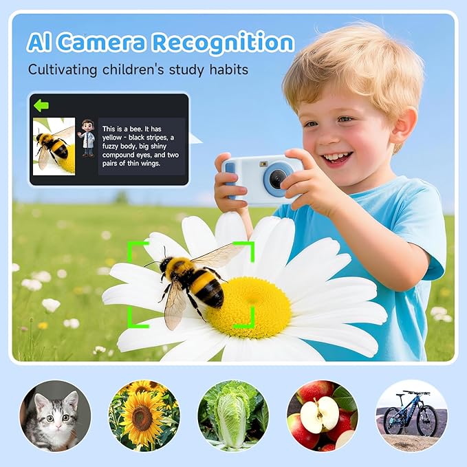Kids Smart AI Learning Camera, 4.0'' Educational AI Toy Camera with Photo Recognition Knowledge Encyclopedia for Toddler Boys and Girls 3+ Christmas Birthday School Gift (Blue)