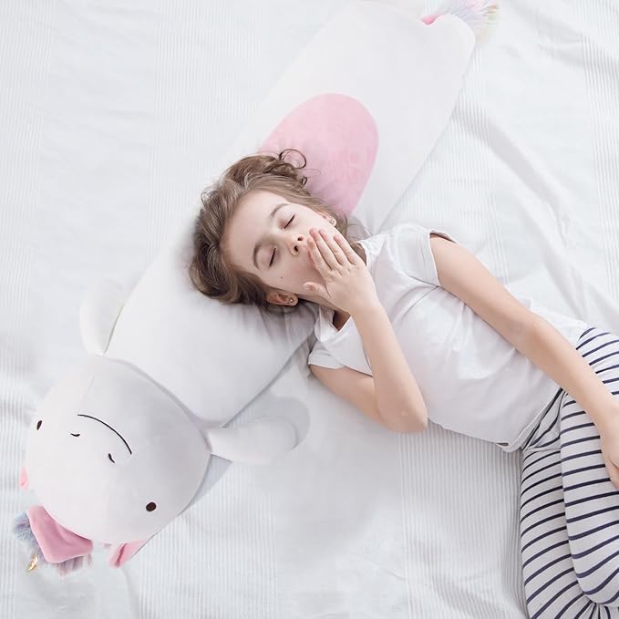22” Long Unicorn Plush Body Pillow, Cute Colorful Unicorn Stuffed Animals, Unicor Squishy Soft Plushies Toy, Gifts for Kids Girls and Boys, Birthdays