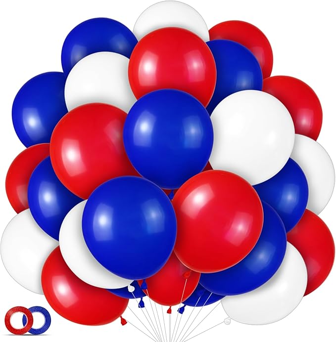 Red White and Blue Latex Balloons 100 Pack for 4th of July Decorations Independence Day Patriotic Anniversary Graduation Birthday Wedding Nautical Party Supplies