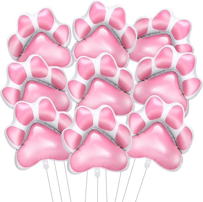 Hungdao 9 Pcs 28 x 26 Inch Pink Dog Paw Balloons Paw Print Foil Balloons Large Puppy Birthday Party Supplies for Baby Shower Pets Dog Themed Party Decorations