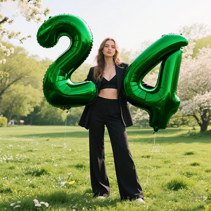 40 Inch Green Number 24 Digital Balloon,Jumbo Mylar Foil Helium Balloon for 24 Balloons for Birthday Party,Wedding Anniversary Party Decorations