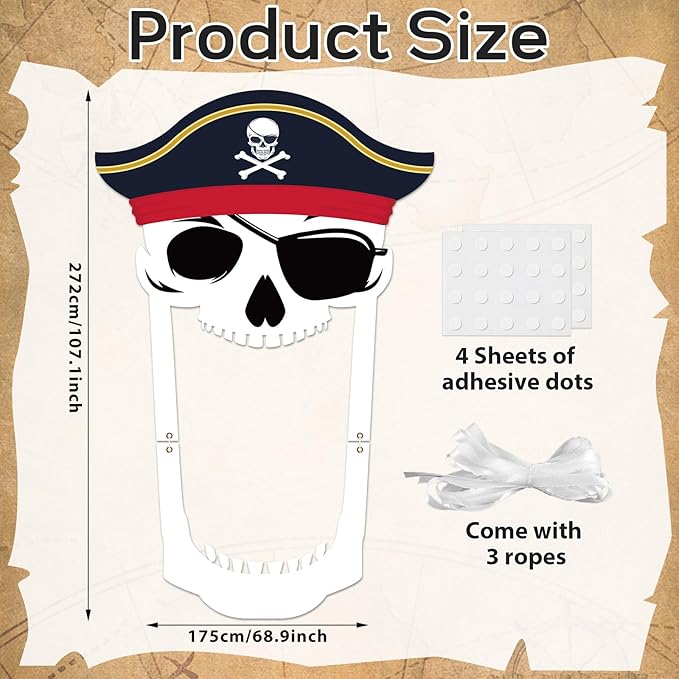 Pirate Party Porch Banner Pirate Theme Party Decorations Captain Hat Skull Door Hanging Banner Backdrop for Nautical Birthday Photo Booth Props Favor Supplies
