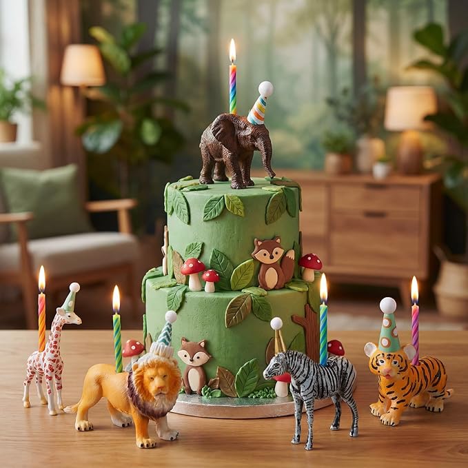 5 Pcs Animal Cake Candle Holders Zoo Birthday Cake Topper Party Decorations Mini Animal Candlestick Holder for Zoo Birthday Baby Shower Party Supply Fits 5-7 mm Candle