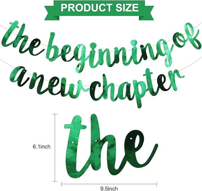 BEISHIDA Double-Sided Green The Beginning of A New Chapter Banner,Farewell Book Themed Housewarming Party Congratulations Decorations,Going away party Retirement Garland,Graduation Sign 2026 Banner