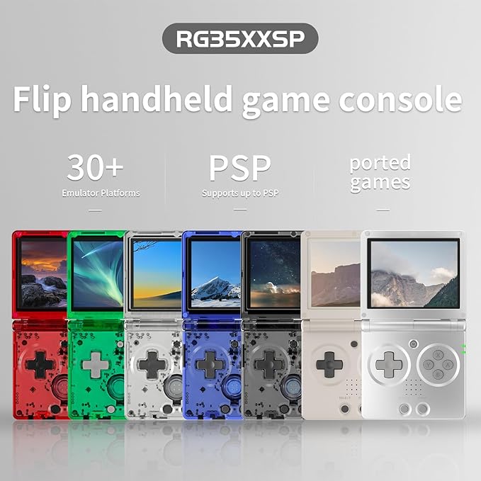 RG35XXSP FILP Retro Handheld Game Console 3.5-inch 640*480 IPS Screen 3300mAh Built-in 64G TF Card Supports Multiple Simulators Linux System with Screen Protector Green