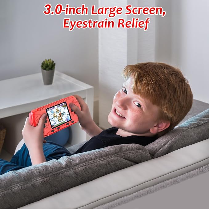 Handheld Game for Kids, Portable Video Game Player Preloaded 258 Retro Video Games & 3 Cartridges, 3.0" LCD Screen, Mini Gaming Player with Rechargeable Battery, Birthday Xmas Gift for Boys Girls 4-12