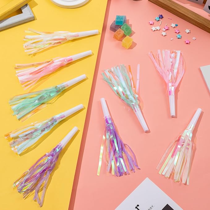 24 pcs Party Blowers, Noise Makers Glitter Metallic Fringed Party Horns for Birthday Blow Horns Graduation Sporting Party Favors Supplies