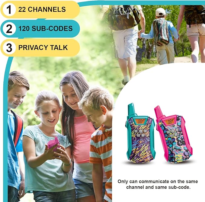 Walkie Talkies for Kids, 22 Channels Long Range Walkie Talkies for Boys Girls 4-12, 2 Way Radio Toy, Outdoor Camping Gear Toys Gifts for Kids Ages 4-12 BlueGreenPink