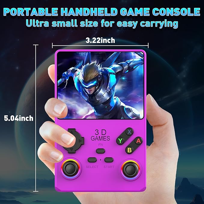 Hugawello R40 PRO Handheld Device, 35000 in 1 high-Definition Gaming mini Retro Video Console, 3.5-inch IPS Screen, 256GB RAM, 45 Built-in emulators, 3800mAh Battery (Purple 256GB)