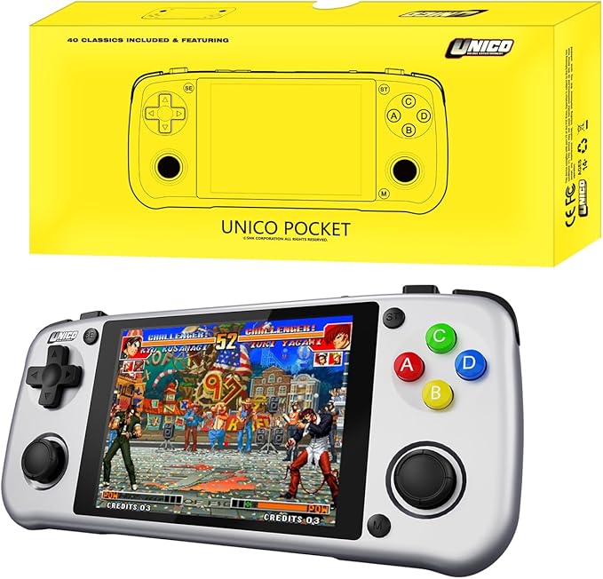 UNICO Game Pocket Player with 40 SNK Classic Games Pre-Installed, Handheld Gaming Console, 3500mAh Rechargeable Battery, Pick up and Play, Ideal for Casual Gamers and Nostalgic Enthusiasts-Gray