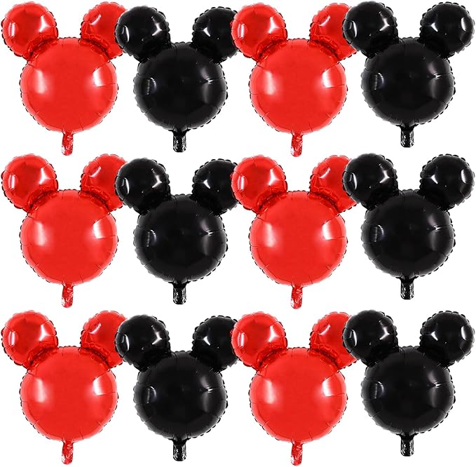 Vuzvuv 12pcs 24 Inches Mouse Head Foil Balloons, Black Red Mouse Shaped Balloon for Birthday Party, Baby Shower,Theme Party Decoration,Graduation Party Supplies