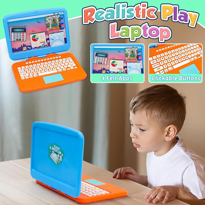 XIAPIA 10 Pcs Pretend Play Home Office Toys, Pretend Play for Toddlers 3-5-7, Pretend Play Sets with Kids Laptop, Pop-Up Calculator, Notebook, Watch, Coffee & Plant, Birthday Gift for 3 4 5 6 7 Year