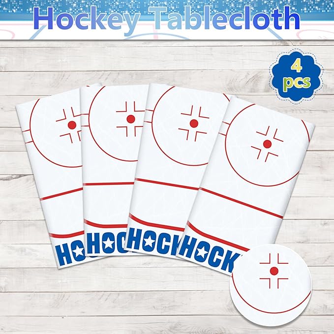 4Pcs Hockey Tablecloths Hockey Rink Table Covers Hockey Party Decorations for Kid's Hockey Fans Birthday Sports Day Party Disposable Plastic Party Tablecloth(4, 51'' x 108'')
