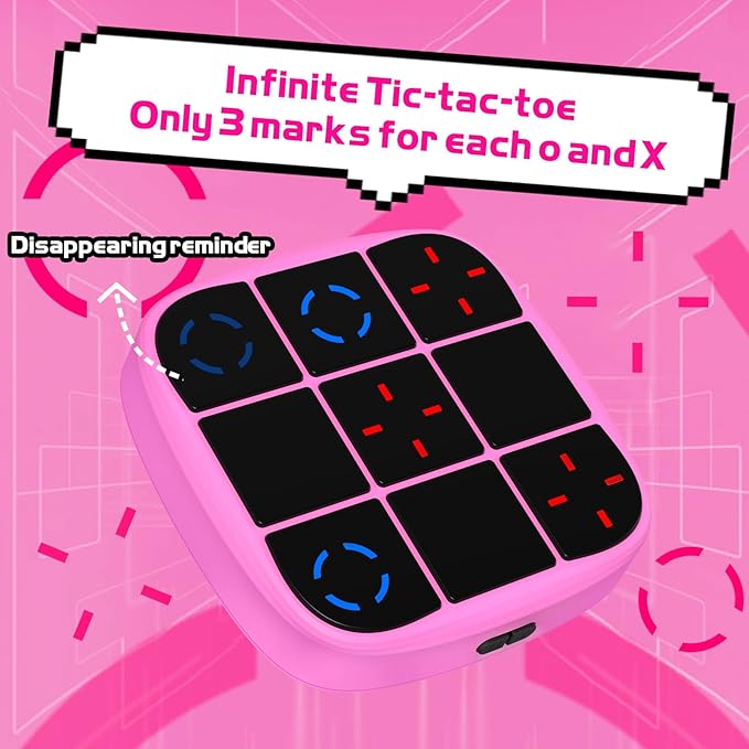 Rechargeable Tic-Tac-Toe Bolt Game, Upgraded 4-in-1 Handheld Puzzle Console, Electronic Educational Memory Game, Portable Travel Car Ride Board Games for Kids Adults (Pink)