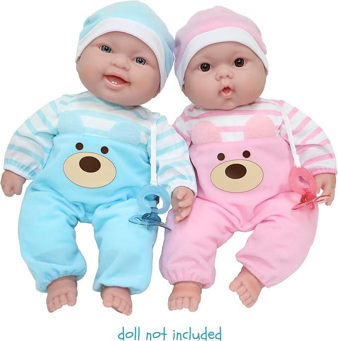 JC Toys |Blue Bear Onesie | Baby Doll Outfit + Hat + Pacifier | | Ages 2+ | Fits Dolls 12"- 14"