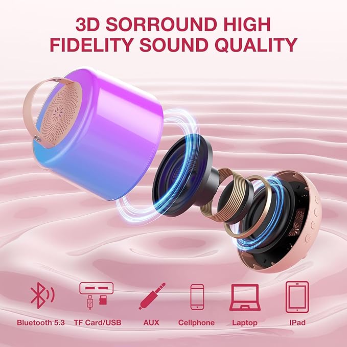 Karaoke Machine for Kids, Portable Bluetooth Speaker with Wireless Microphone & RGB Lights, Magic Voice Effects for 3-12+ Girls Christmas Home Party (Pink)