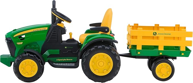 Peg Perego John Deere Ground Force Extra-Large 12 volt Ride-On Tractor with Trailer & FM Radio, Durable Design for Kids Ages 3-7
