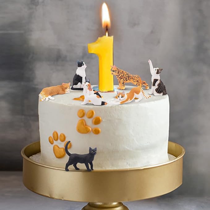 Toymany 8PCS Realistic Cat Figurines, Educational Cat Figures Toy Set, Kitten Cake Topper Easter Egg Birthday Gift for Kids Boys Girls Children