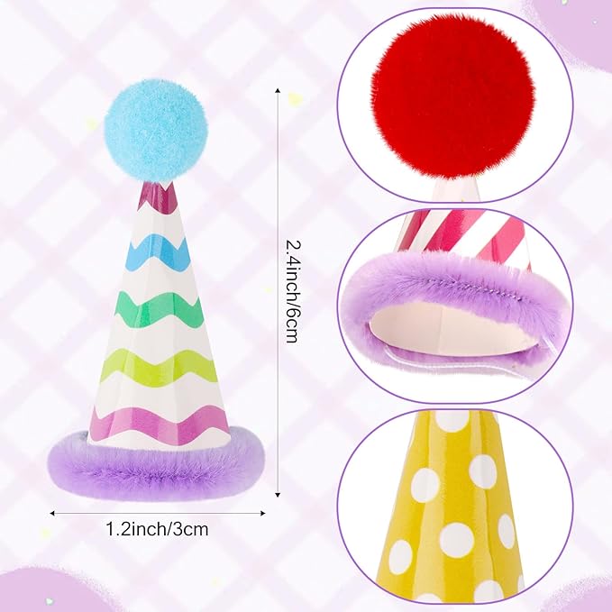 Mini Party Hats for Stuffed Animals Figures Cute Cake Cone Birthday Party Hats with Pom Poms Tiny Party Hats for Stuffed Animals Pets, Accessories
