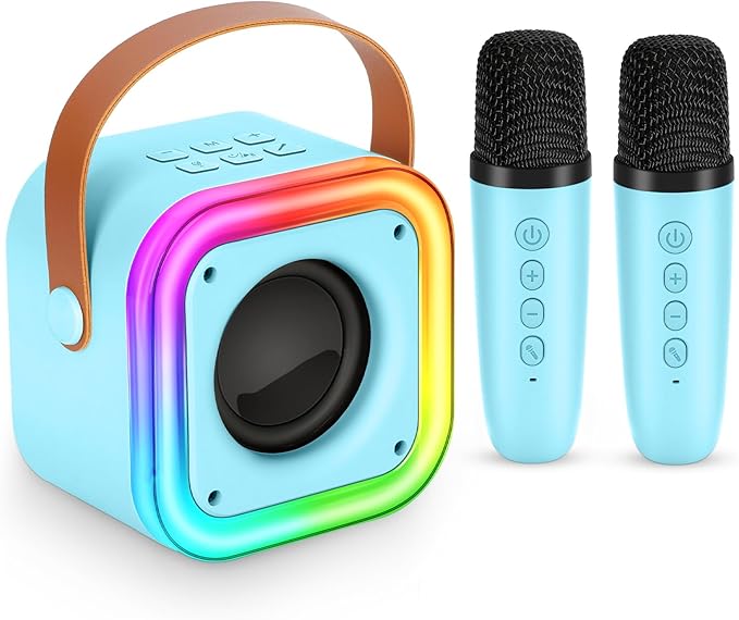 Mini Karaoke Machine for Kids, Girl Toys Gifts, Kids Karaoke Wireless Microphone for 4,5,6,7,8,9,10,11,12 Years Old Boys and Girls Christmas Party Gifts Toys (Blue)
