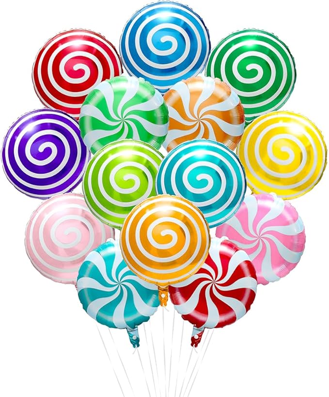 Round Lollipop Balloon Sweet Candies Lollipop Party Decorations For Birthday Thanksgiving Baby Shower Wedding, 14 Pack Colorful Windmill Lollipop Balloons Dessert Food Swirl Candyland Party Supplies