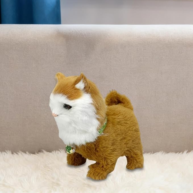 Electronic Walking Cat Toy, Robotic Pet, Vivid, Realistic, with Moving Tail, and, for Children, Gold