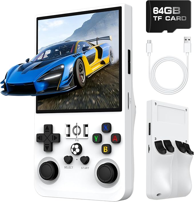 R36MAX Retro Handheld Game Console, Retro Gaming Console with 64G Built-in 18000+ Classic Games, 4.0 Inch 720x720 IPS Screen, Portable Handheld Linux System, 4000mAh Battery (White)