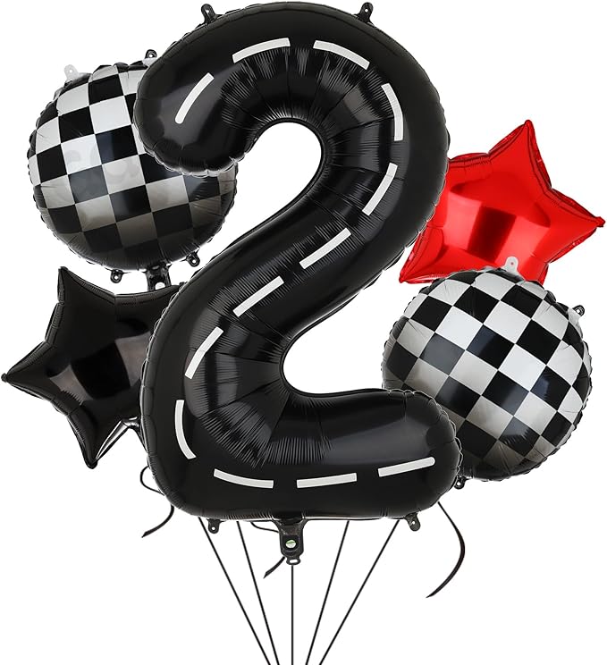 Race Car Birthday Balloons 40 Inch Racetrack Number Balloon 2 Black Boys Two Fast Birthday Race Car Theme Party Decor Supplies 5 Pcs Mylar Balloon