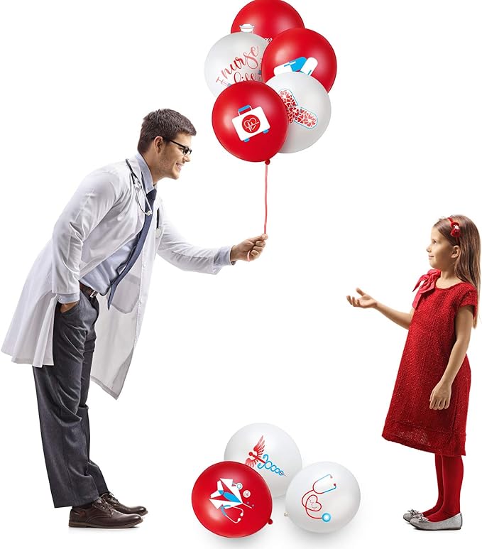 Skylety 48 Pieces Nurse Balloons 12 Inch Congrats Nursing Latex Balloons Bulk Party Decoration Supplies Nursing School Graduation Decoration for Happy Nurse Week Cna(Red and White)