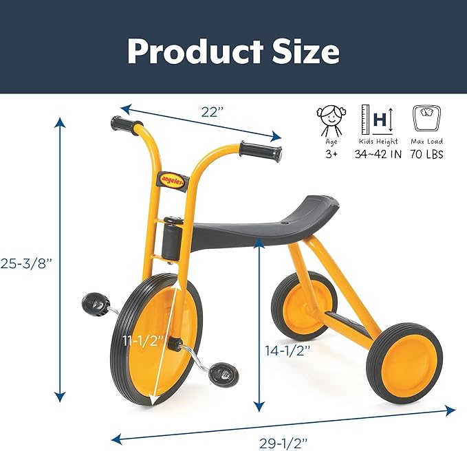 MYRIDER Toddler Trike, Kids Tricycle for Preschool, Daycare, Playground Kids Tricycles, Rubber Tires, Yellow/Black, 12" Midi