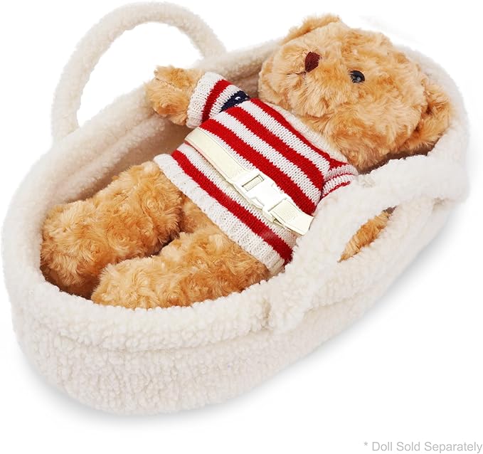 June Garden Cozy Dream Doll Bassinet - Baby Doll Portable Carrier - Fits for American Girl Dolls or Teddy Bears up to 14" - Cream White