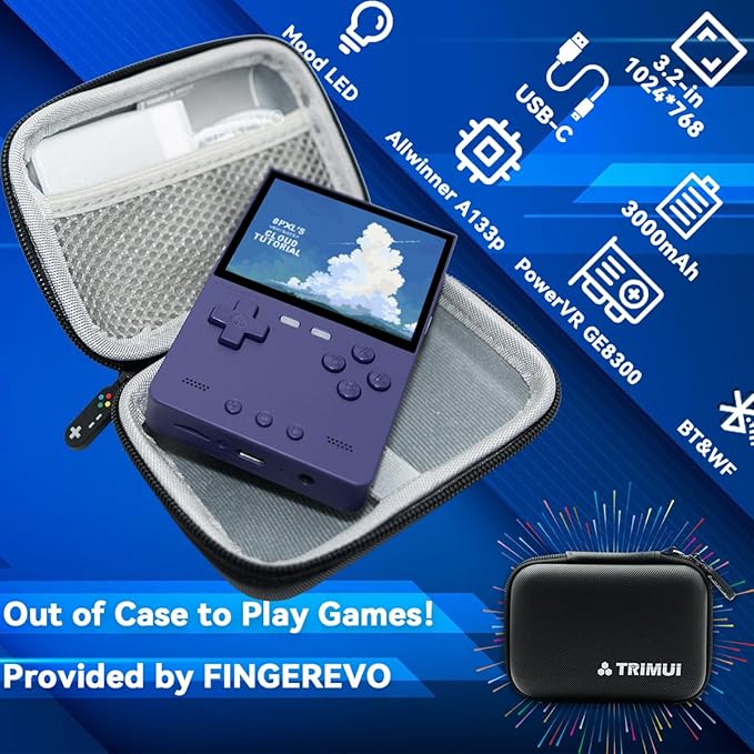 Trimui Brick Handheld Game Console 3.2-inch 1024*768 IPS Screen 3000mAh Trimui-Brick Opensource System with Portable Case and Screen Protector Purple
