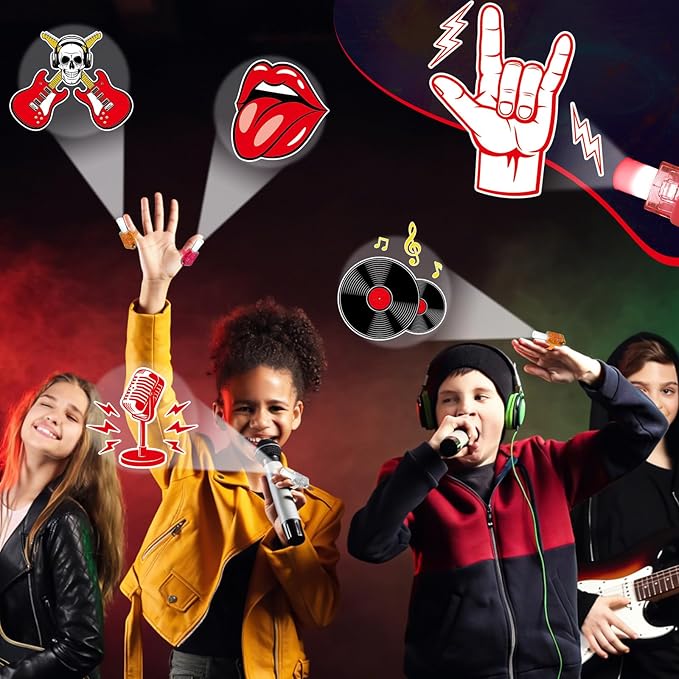 36 PCS Rock LED Finger Lights Music Party Favors Glow in the Dark Light Up Finger Lights Guitar Themed Toys Bulk for Birthday Party Goodie Bag Stuffer Birthday Gifts Classroom Prize