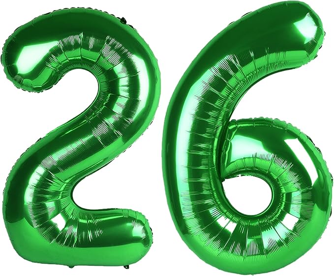 40 Inch Green Number 26 Digital Balloon,Jumbo Mylar Foil Helium Balloon for 26 Balloons for Birthday Party,Wedding Anniversary Party Decorations