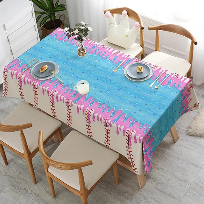 3Pcs Baseball Ice Cream Drip Birtrhday Party Tablecloth |108 x 54 Inch| Ice Cream Drip Summer Themed Plastic Tablecover Party Supplies