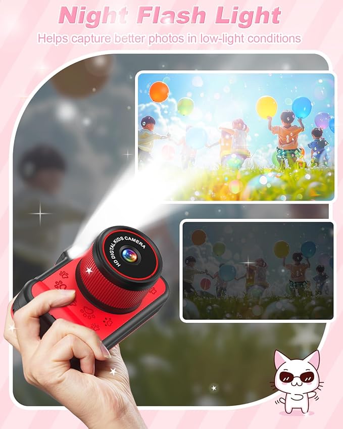 Kids Camera, 1080P 48MP Front Selfie Toddler Camera, 3.5 inch Big Screen Toy Camera, 10X Zoom in Chritmas Birthday Gift Cameras for Kids Boys Girl Age 2 3 4 5 6 7 8 9 10 11 12, Red