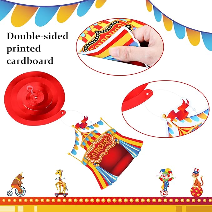 Zonon 36 Pcs Carnival Hanging Swirl Decoration Colorful Circus Theme Animal Party Supply Carnival Theme Party Decor Baby Shower Decor Birthday Favor Double Sided Ceiling Streamer for Home Classroom
