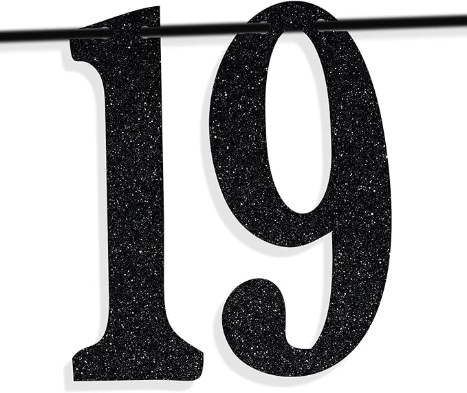 Black Glitter Look at You Turning 19 & Sh*t Banner, Happy 19th Birthday/Level 19 Unlocked/Cheers to 19 Years, Funny 19th Birthday Party Decorations Supplies