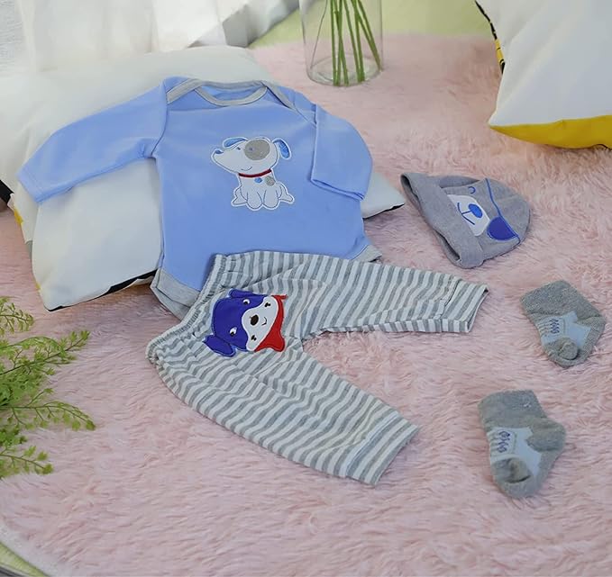 MAIHAO Reborn Baby Doll Clothes for 17-22 Inch Newborn Baby Dolls Clothing Boy Outfit Accessories【Puppy Pattern 4pcs Set 】